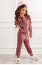 Girls Rose velvet lounge set with matching bow
