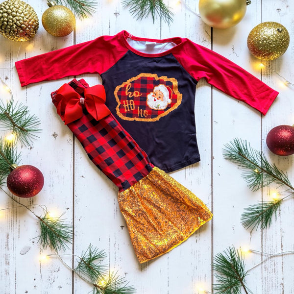 Girls' Santa Glitter Flare Set with Matching Bow