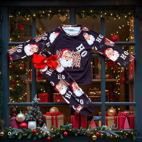 Girls Santa Christmas Lounge Set with Matching Bow