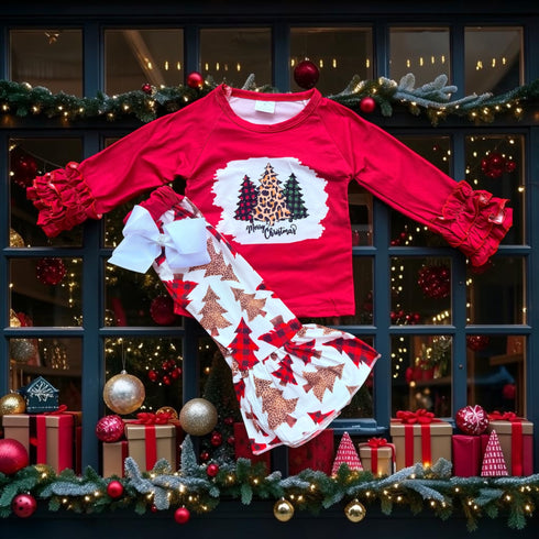 Girls Red Holiday Flare Set with Matching Bow
