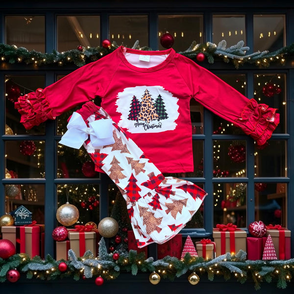Girls Red Holiday Flare Set with Matching Bow