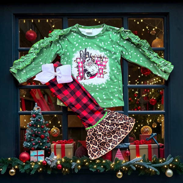 Girls Country Santa Cheetah Flare Set with Matching Bow