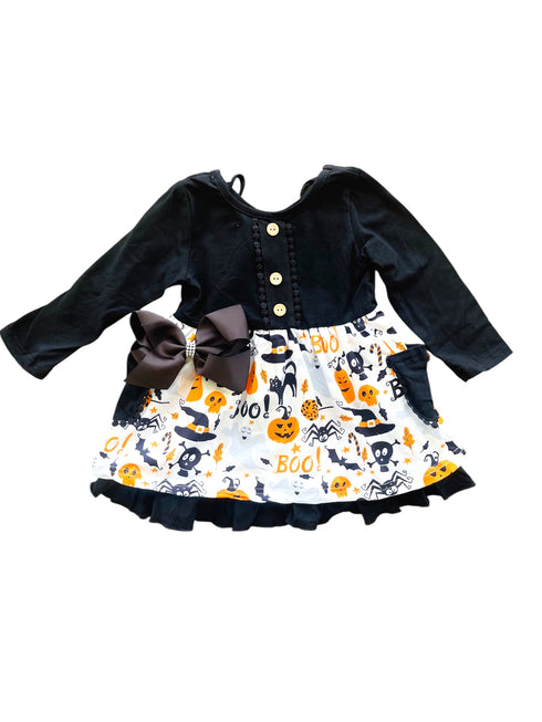 Bowtism Scary Cat Pumpkin Ruffle Dress with Matching Bow - Bowtism