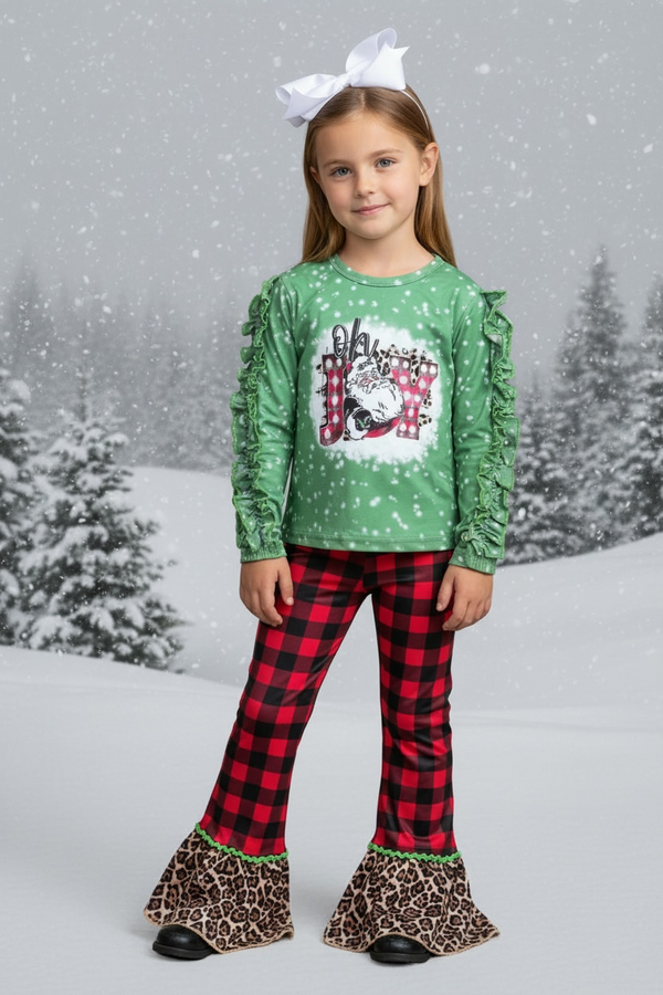 Girls Country Santa Cheetah Flare Set with Matching Bow