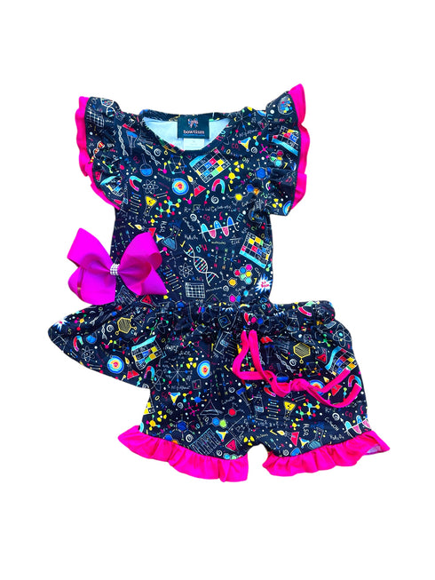 Bowtism Mosi Science is Cool Shorts Set with Matching Bow - Bowtism