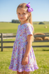 Purple Floral Dress for Girls with Matching Bow
