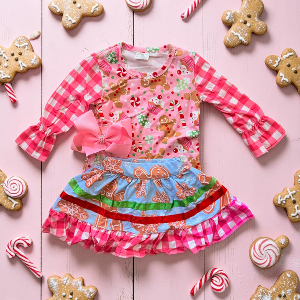 Girls Pink Gingerbread Skirt with Matching Bow
