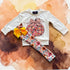 Girls Pumpkin Floral Thanksgiving Pants Set with Bow