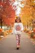 Girls Pumpkin Floral Thanksgiving Pants Set with Bow