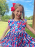 Bowtism Girls Floral July 4th Summer Ruffle Dress with Matching Bow - Bowtism