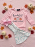 Girls Thankful Grateful Blessed Thanksgiving Pants Set & Bow