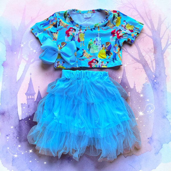 Princess Crop Tutu Set for Girls with Matching Bow