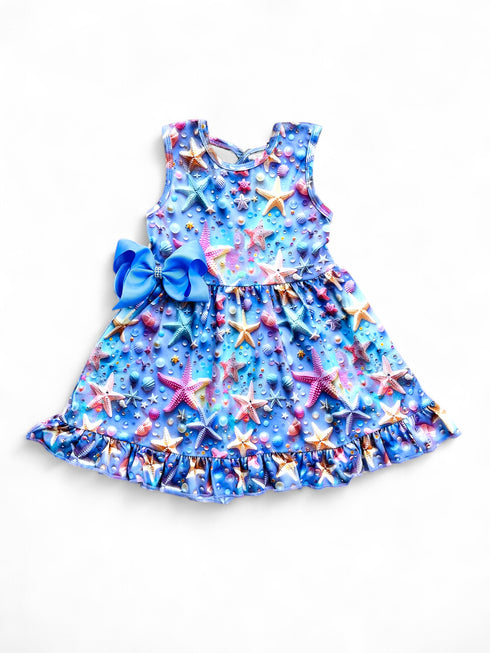 Girls Lavender Starfish Dress with Matching Bow - Bowtism