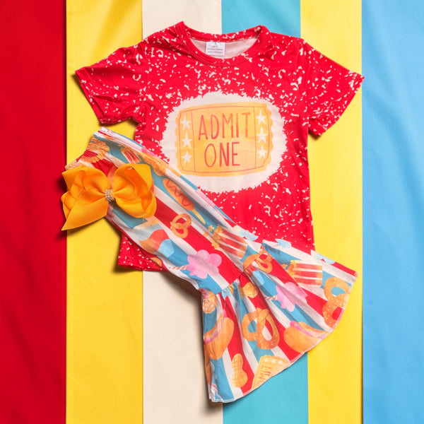 Girls Fun Circus Flare Pants Set with Matching Bow