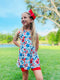 Girls Patriotic Party Biker Shorts Set with Matching Bow - Bowtism