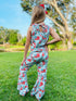Girls Boho Patriotic Wide Waisted Flare Pants Set with Matching Bow - Bowtism