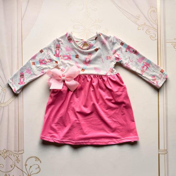 Pink Nutcracker Dress for Girls with Matching Bow