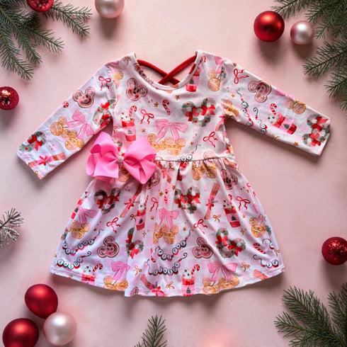 Girls Christmas Twirl Dress with Matching Bow