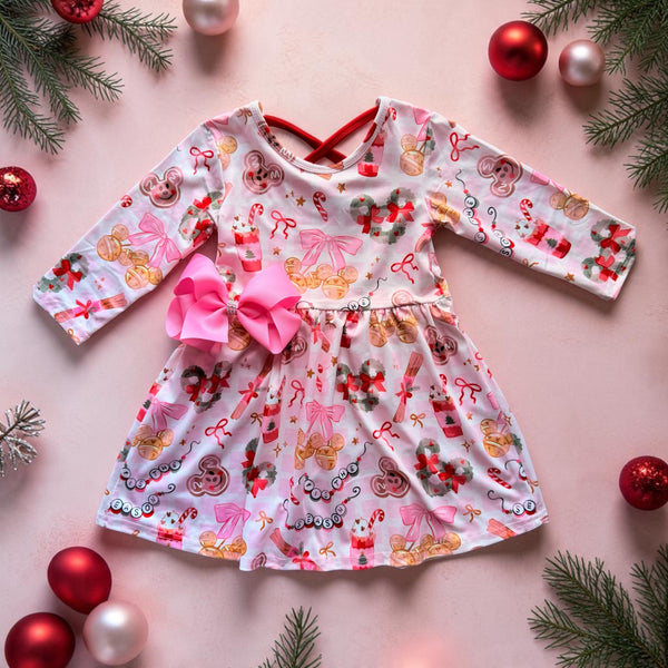 Girls Christmas Twirl Dress with Matching Bow