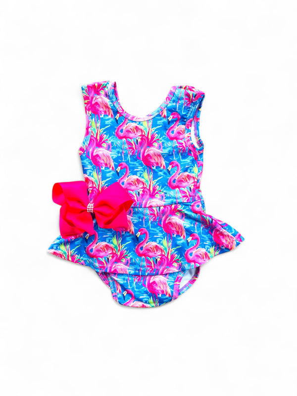 Bowtism Baby Summer Flamingo Romper with Matching Bow - Bowtism