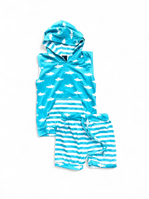 Bowtism Boys Hoodie Shark Shorts Set - Bowtism