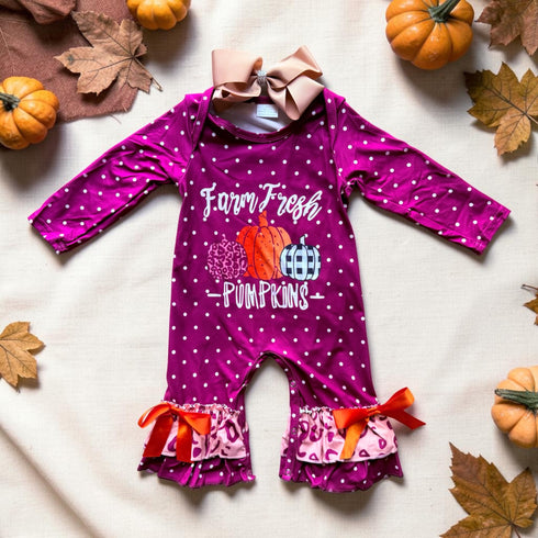 Baby Pumpkin Patch Romper with Matching Bow
