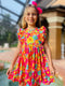 Girls Pink Yellow Floral Ruffle Twirl Dress with Matching Bow - Bowtism