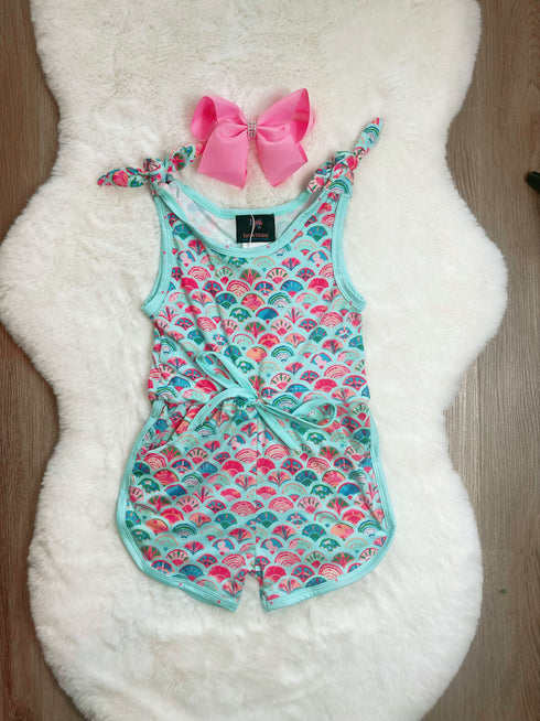 Bowtism Tropical Fish Scale Romper with Matching Bow - Bowtism