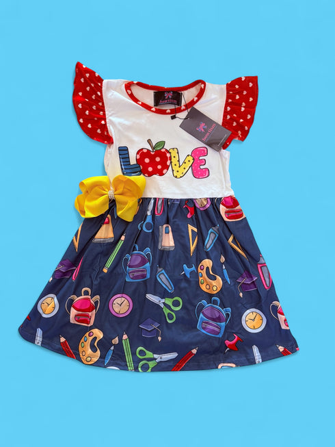 Girls Love School Dress with Matching Bow - Bowtism