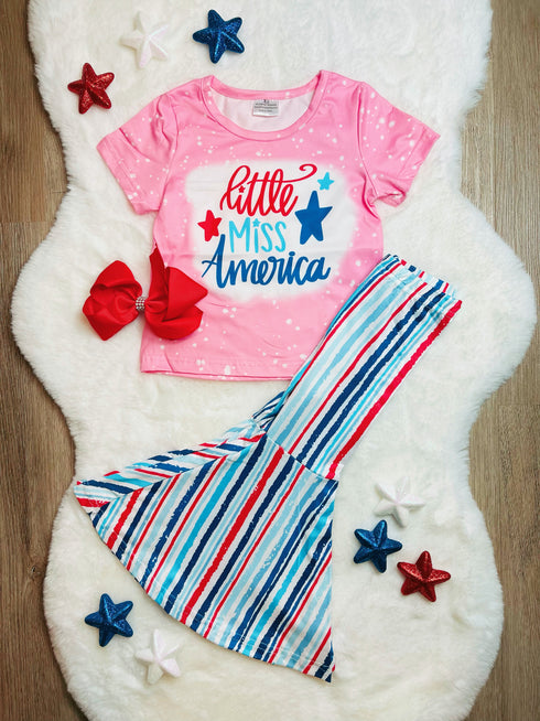 Bowtism Little Miss America Flare Pants Set with Matching Bow - Bowtism