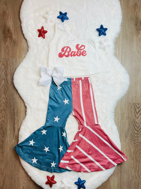 Bowtism American Babe Flare Pants Set with Matching Bow - Bowtism