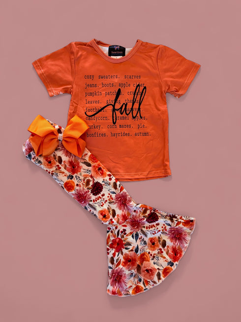 Girls Fall Preppy Flare Pants Set with Matching Bow - Bowtism