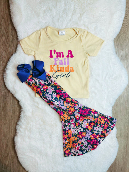 Girls Fall Girl Flare Pants Set with Matching Bow - Bowtism