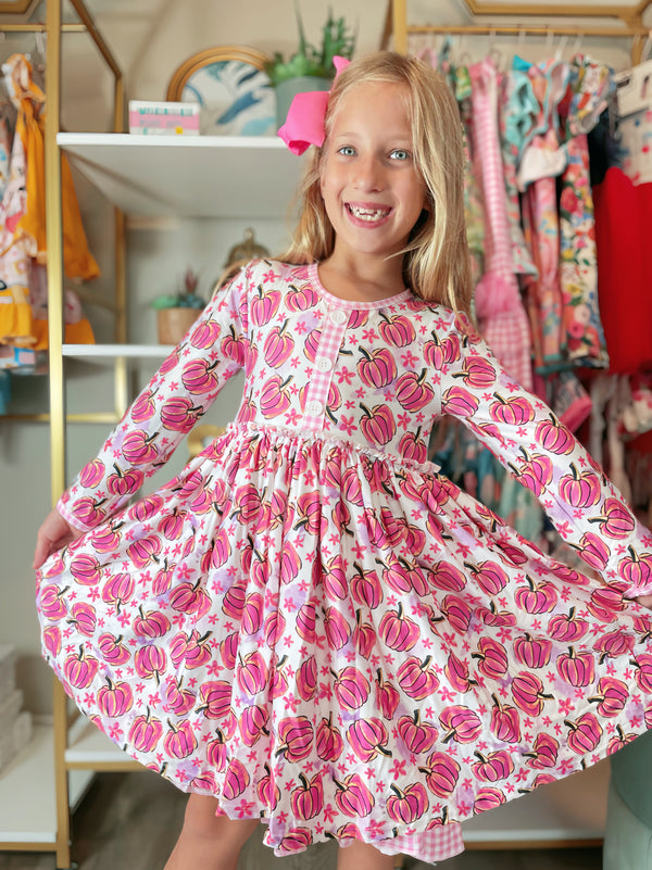 Bowtism Watercolor Pumpkin Layered Dress with Matching Bow - Bowtism