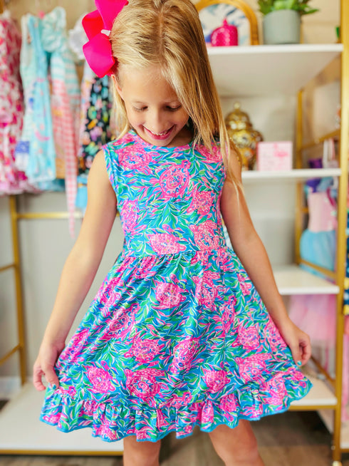 Bowtism Watercolor Turtle Twirl Dress with Matching Bow - Bowtism