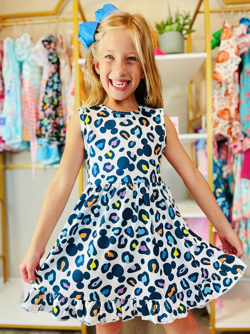 Bowtism Girls Mouse Cheetah Twirl Dress with Matching Bow - Bowtism