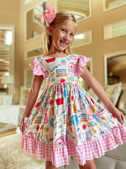 pink girls back to school dress