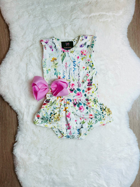 Bowtism Baby Floral Isla Romper with Matching Bow - Bowtism
