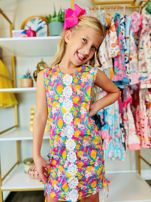 Bowtism Life with Lemons Shift Dress with Matching Bow - Bowtism