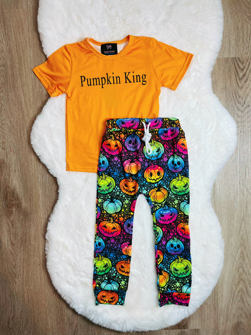 Bowtism Boys Halloween Pumpkin King Jogger Pants Set - Bowtism