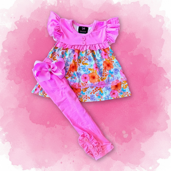 Girls Spring Outfit Set: Lace Pants + Matching Bow