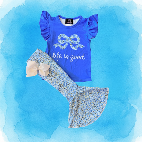 Girls Spring Outfit Set: Flare Pants + Matching Bow