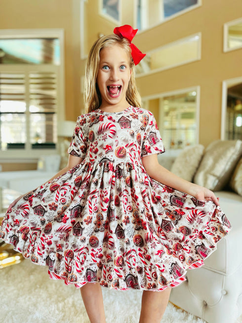 Bowtism Candy Cane Twirl Dress with Matching Bow - Bowtism