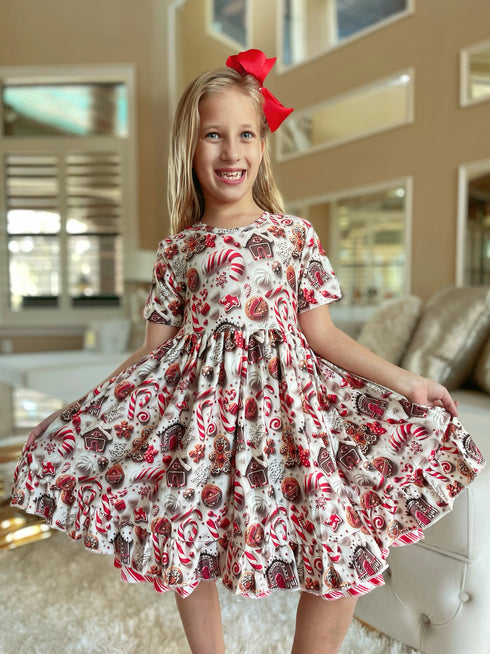 Bowtism Candy Cane Twirl Dress with Matching Bow - Bowtism