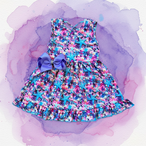 Girls Mermaid Starfish Dress with Matching Bow
