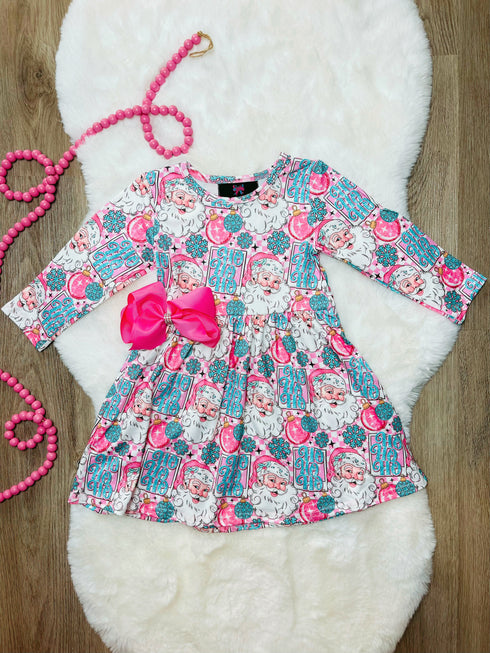 Bowtism Trendy Pink Santa Dress with Matching Bow - Bowtism