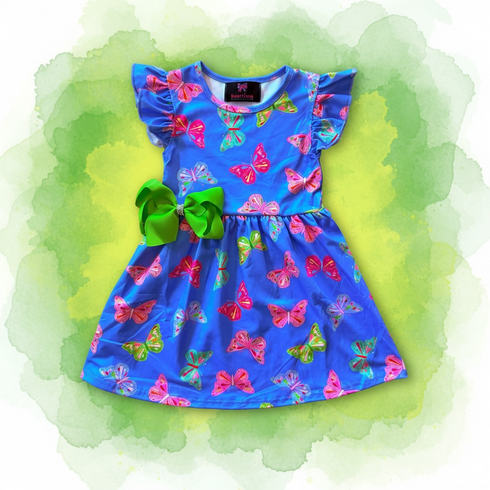Girls Butterfly Flutter Dress with Matching Bow