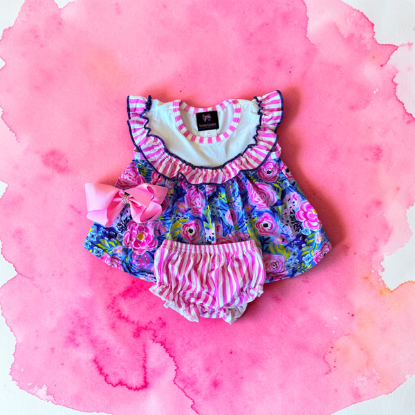 Baby Girl Tropical Bummie Set + Matching Bow