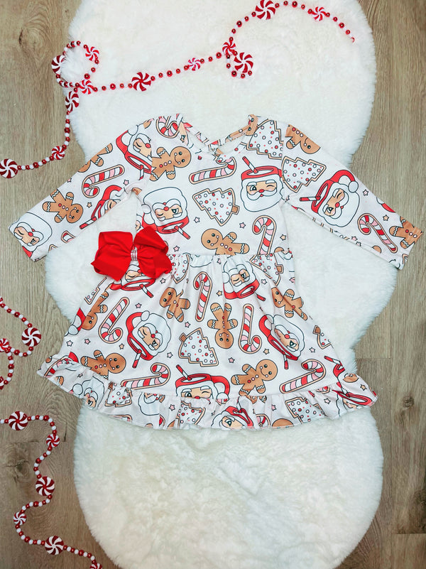 Bowtism Girls Gingerbread Man Dress with Matching Bow - Bowtism