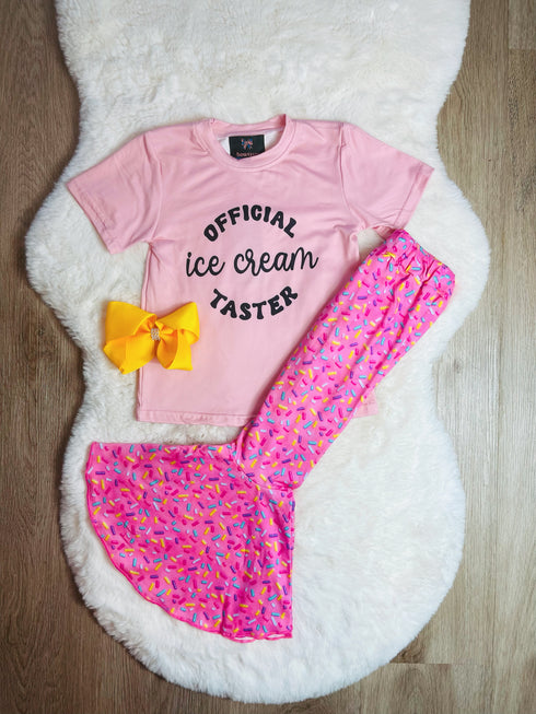Bowtism Official Ice Cream Tester Sprinkle Flare Pants Set with Matching Bow - Bowtism
